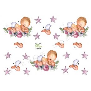 3D-ark, Baby sover p� blomsterranke, lilla