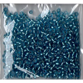 Glasperler, Rocailles 2,5mm, ca. 20g turkis glas m/slv kerne