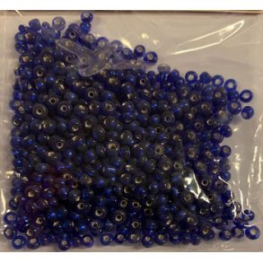 Glasperler, Rocailles 2,5mm, ca. 20g kongebl glas m/slv kerne