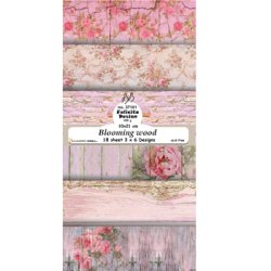 Papirblok i slimcard strrelse 10x21cm, 6 design, 18 ark, "Blooming wood"