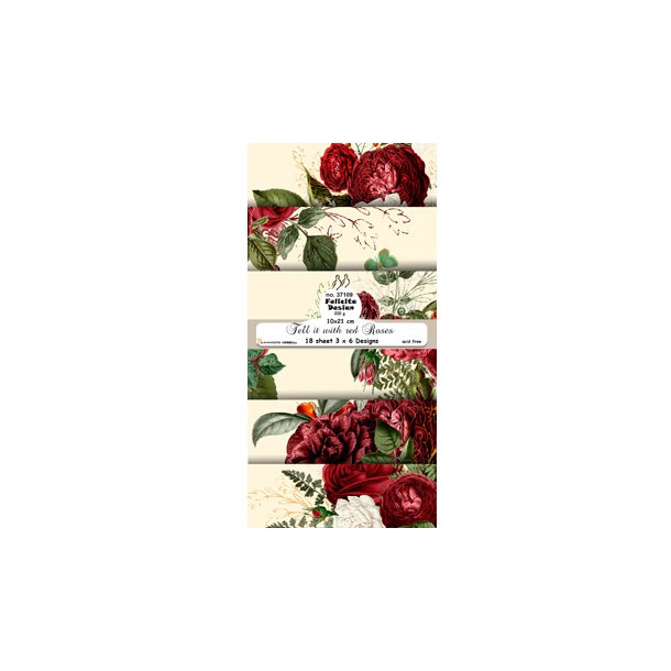 Papirblok i slimcard strrelse 10x21cm, 6 design, 18 ark, "Tell it with red roses"