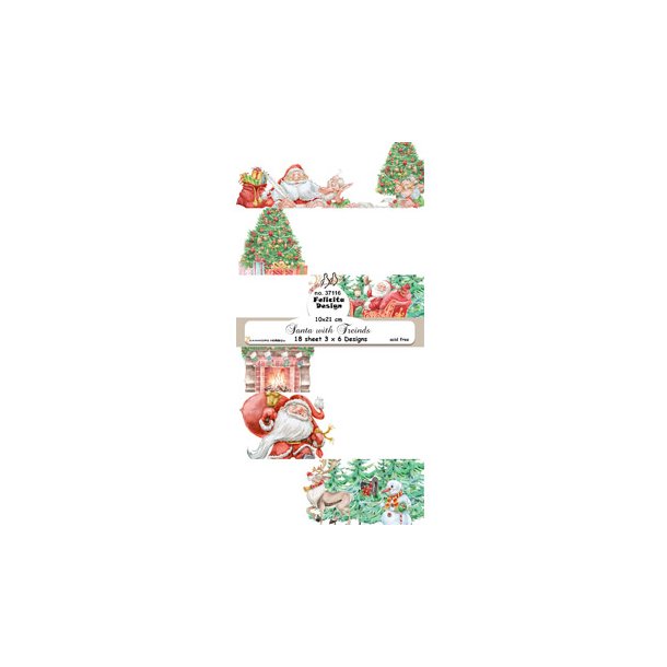 Papirblok i slimcard strrelse 10x21cm, 6 design, 18 ark, "Santa with Friends"