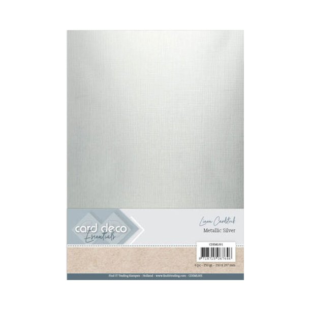 Card Deco - Linen Karton A4, Metalkarton, 250g, slvfarvet, 6 ark