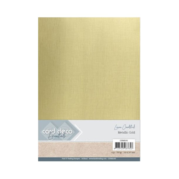 Card Deco - Linen Karton A4, Metalkarton, 250g, guldfarvet, 6 ark