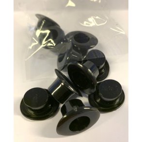 Hatte i sort plast, ca. 20x13mm, 10 stk.