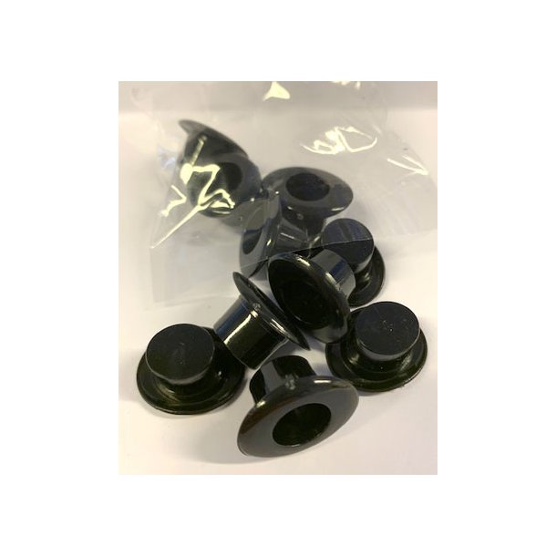 Hatte i sort plast, ca. 20x13mm, 10 stk.