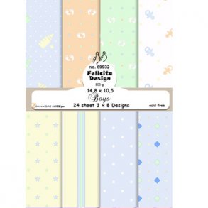 Papirblok, baby mnstre i lysebl/lysegrnne farver, 8 design, A6-str., 200g, 24 ark i alt