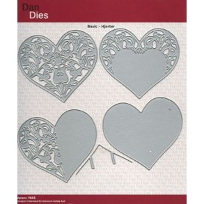 Die/sk�re stencil, Hjerter, kan anvendes som bordkort, ca. 80x70 mm, 5 dies.