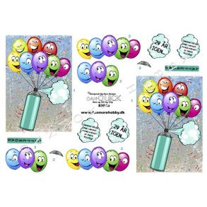 3D klippeark - Festlige balloner til fdselsdagskort