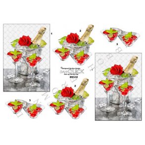 3D ark - Champagne i kler og 2 glas