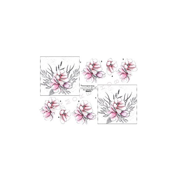 3D ark - Blomster. Enkel buket i sort/hvid og rosa