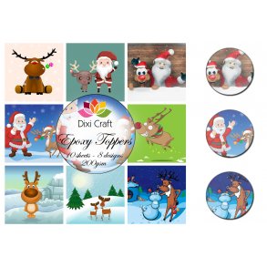 Dixi Craft Epoxy Toppers, Sm� julemotiver m/Rudolf & Julemand