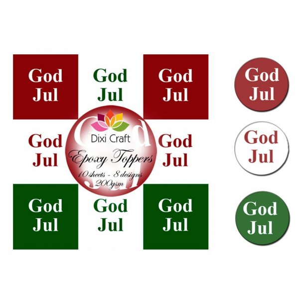 Dixi Craft Epoxy Toppers, Tekster "God Jul" 