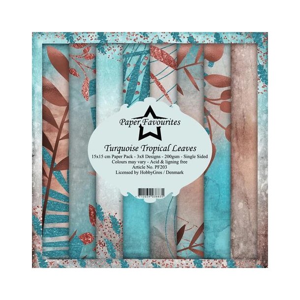 Papirblok fra Paper Favourites, 15x15cm, 200g/m2, 24 ark "Turquoise tropical leaves"