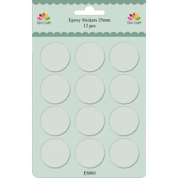 Epoxy Stickers m/en smule glitter, runde transparente 25mm, 12stk