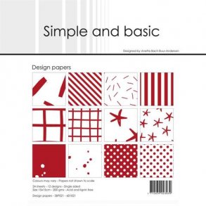 Papirblok i 15x15cm, 12 design, 24 ark, chili-rd