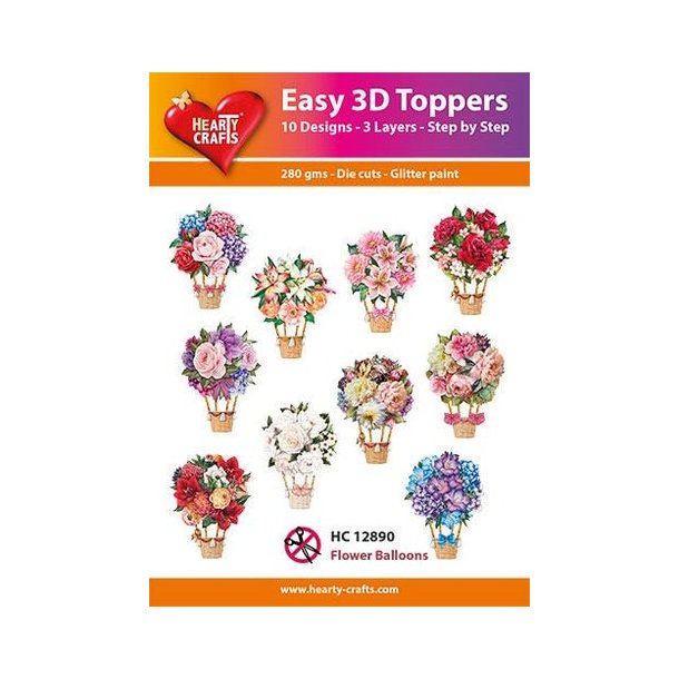 3D toppers - udstanset, knne blomster-balloner, 10 ass. motiver, HC12890