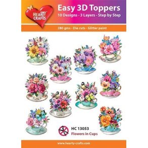 3D toppers - udstanset, smukke blomster i kopper, 10 ass. motiver, HC13053