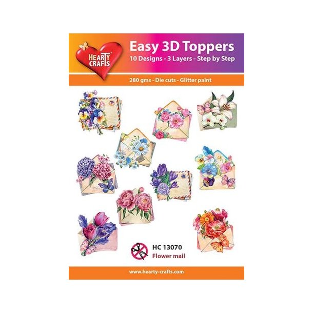 3D toppers - udstanset, breve m/ blomster, 10 ass. motiver, HC13070