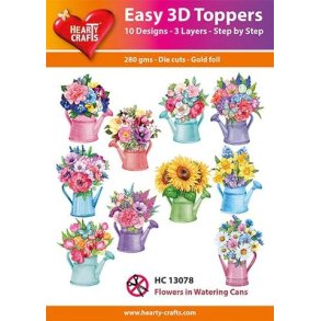 3D toppers - udstanset, blomster i vandkander, 10 ass. motiver, HC13078