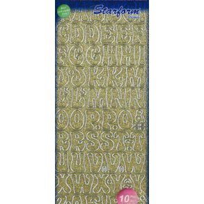 Stickers - Bogstaver, A-Z store, Glitter guld m/slvkant
