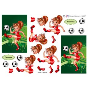 3D klippeark - Fodbold, pige der sparker til fodbold