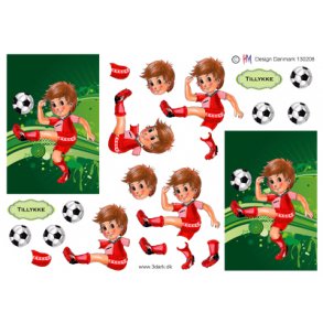 3D klippeark - Fodbold, dreng der sparker til fodbold