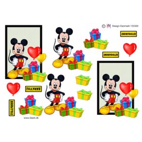 3D klippeark - Disney, Mickey Mouse m/pakker og balloner