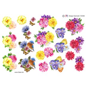 3D klippeark - Blomster, 5 forskellige sm blomster motiver