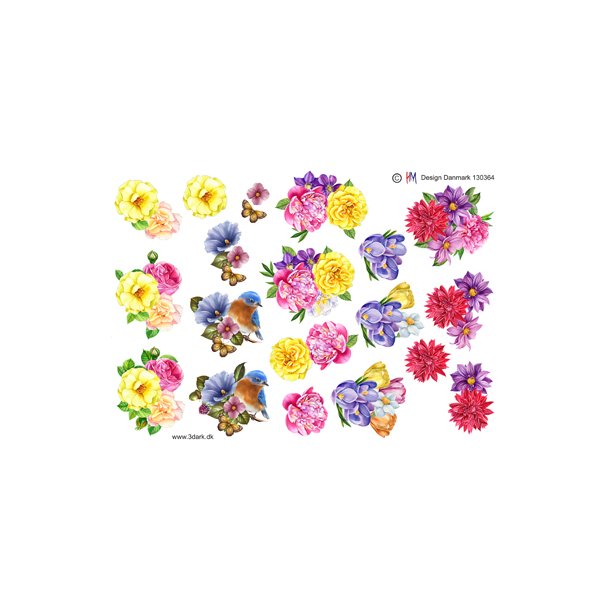 3D klippeark - Blomster, 5 forskellige sm blomster motiver