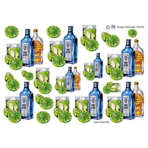 3D klippeark - l og vin, Ginflasker og drink