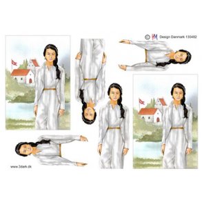 3D klippeark - Konfirmation. Pige i buksedragt foran kirke