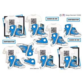 3D ark - Konfirmation. T-shirt, sneakers og mobiltelefon, bl