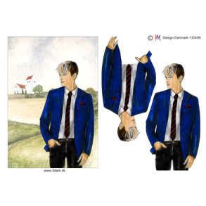 3D klippeark - Konfirmation. Dreng m/kirke i baggrunden, telegram