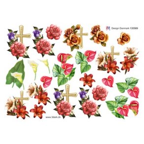3D klippeark - blomster & kors til sm kondolence kort