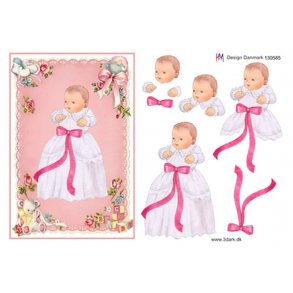 3D klippeark - Baby i d�bskjole, pige, lyser�d/pink, telegramst�rrelse