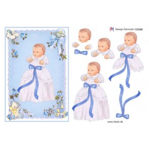 3D klippeark - Baby i d�bskjole, dreng, lysebl�/bl�, telegramst�rrelse
