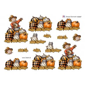 3D klippeark - Halloween, dekorerede grskar & fugleskrmsel