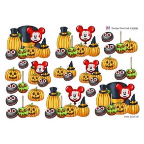 3D klippeark - Halloween, grskar & ballon m/Mickey Mouse