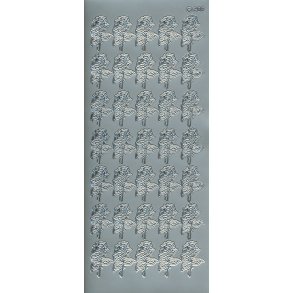 Stickers - Pynt, Rose m/st�ngel og blade, s�lvfarvet