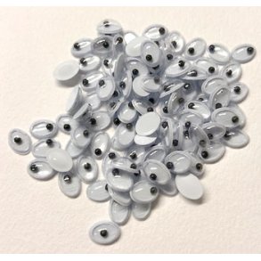 Rullejne til lim, ovale 5x7mm, hvid m/lille sort pupil, 20 par