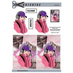 3D klippeark - Pige med kasket & h�retelefoner