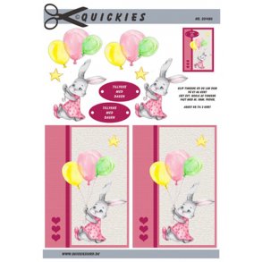 3D klippeark - B�rnemotiv, s�d kanin med balloner, lyser�de farver