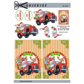 3D ark - Jul, Julemand & Rudolf afleverer pakker i rd bil