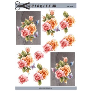 3D klippeark - Blomster, roser & sommerfugle i pastelfarver