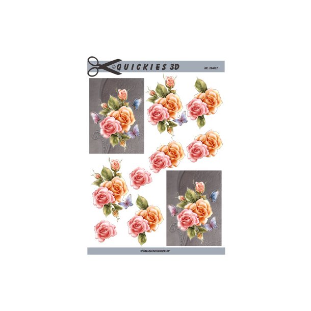 3D klippeark - Blomster, roser &amp; sommerfugle i pastelfarver