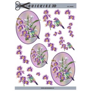 3D ark - Blomster, lilla orkide og lille fugl