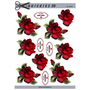 3D klippeark - Blomster, smuk rd rose & sm tekster