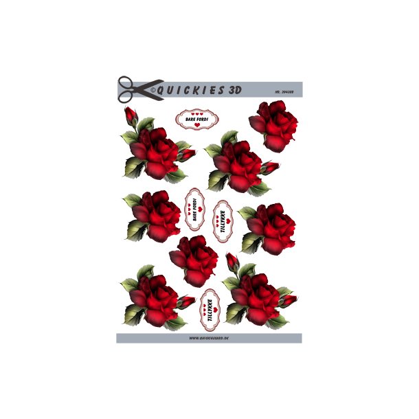 3D klippeark - Blomster, smuk rd rose &amp; sm tekster