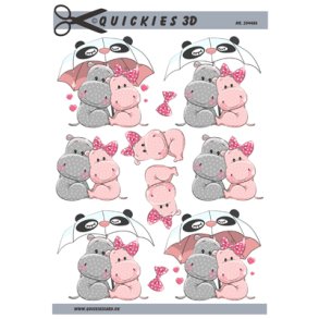 3D klippeark - Baby, lyser�d og gr� flodhest